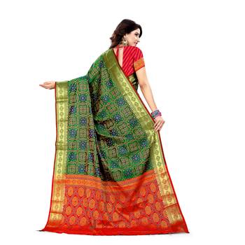 green woven art silk saree with blouse 3