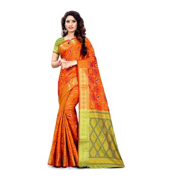 orange woven art silk saree with blouse 1