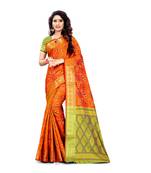 orange woven art silk saree with blouse