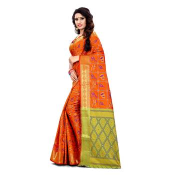 orange woven art silk saree with blouse 2
