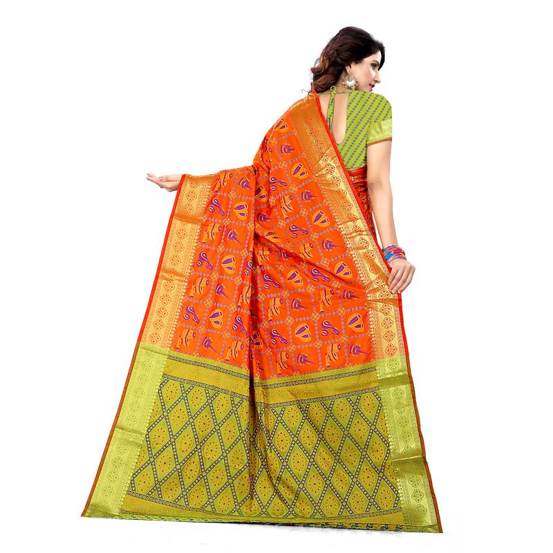 orange woven art silk saree with blouse