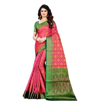 pink woven art silk saree with blouse 1