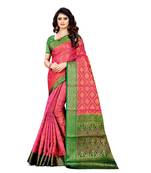pink woven art silk saree with blouse