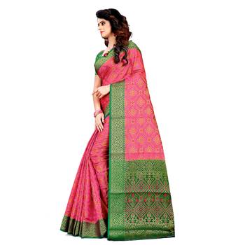 pink woven art silk saree with blouse 2