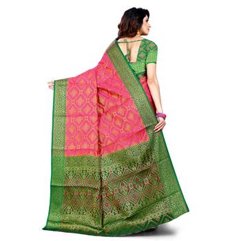 pink woven art silk saree with blouse 3