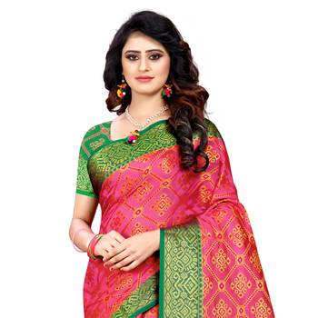 pink woven art silk saree with blouse 4
