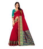 red woven cotton saree with blouse