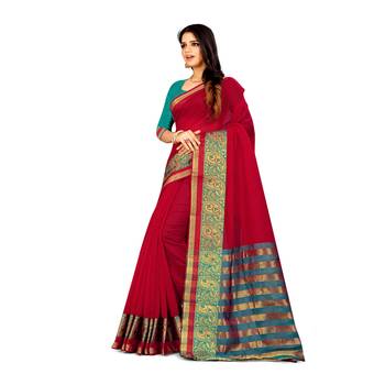 red woven cotton saree with blouse 2