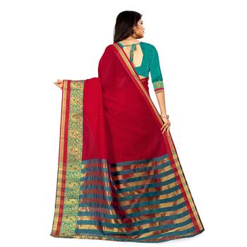 red woven cotton saree with blouse 3