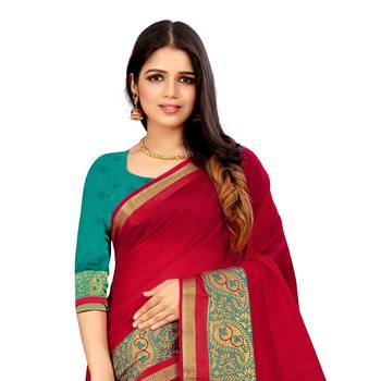 red woven cotton saree with blouse 5
