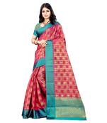 pink woven cotton saree with blouse