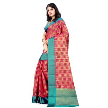 pink woven cotton saree with blouse 2