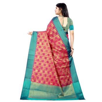 pink woven cotton saree with blouse 3