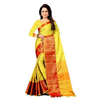 yellow woven cotton silk saree with blouse 1