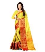 yellow woven cotton silk saree with blouse