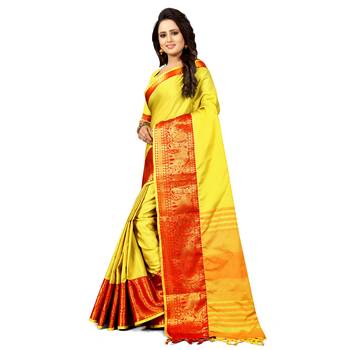 yellow woven cotton silk saree with blouse 2