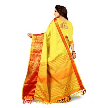 yellow woven cotton silk saree with blouse 3
