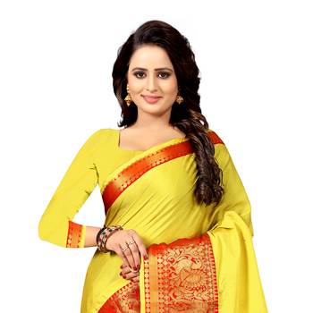 yellow woven cotton silk saree with blouse 4