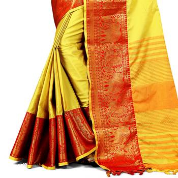 yellow woven cotton silk saree with blouse 5