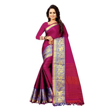 pink woven cotton silk saree with blouse 1
