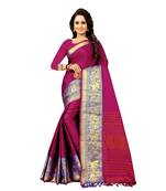 pink woven cotton silk saree with blouse