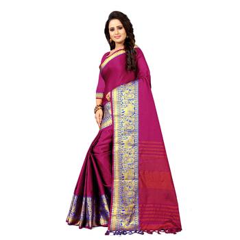 pink woven cotton silk saree with blouse 2