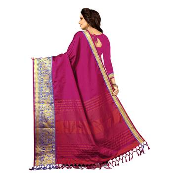 pink woven cotton silk saree with blouse 3