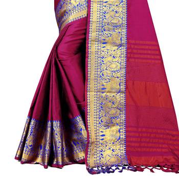 pink woven cotton silk saree with blouse 5