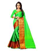 green woven cotton silk saree with blouse