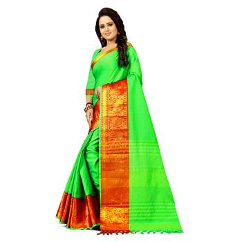 green woven cotton silk saree with blouse 2