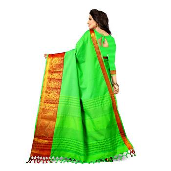 green woven cotton silk saree with blouse 3