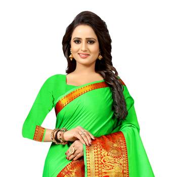 green woven cotton silk saree with blouse 4