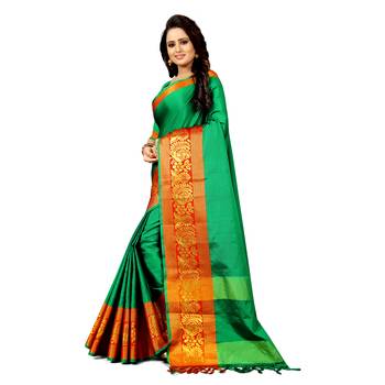 green woven cotton silk saree with blouse 2