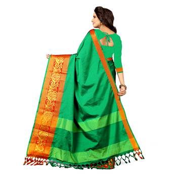 green woven cotton silk saree with blouse 3
