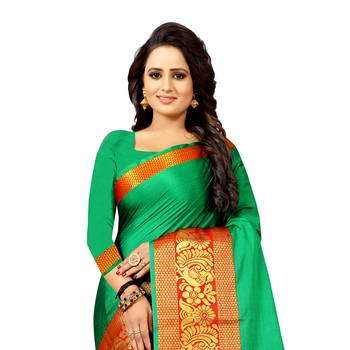 green woven cotton silk saree with blouse 4