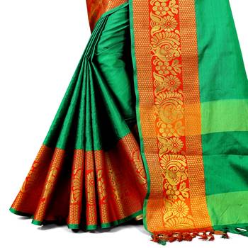 green woven cotton silk saree with blouse 5