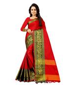 red woven cotton silk saree with blouse