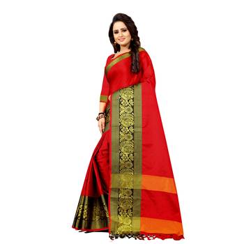red woven cotton silk saree with blouse 2