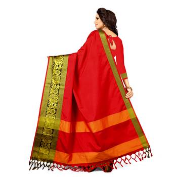 red woven cotton silk saree with blouse 3