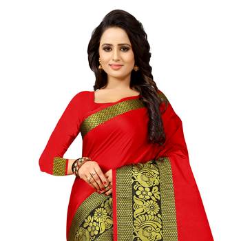 red woven cotton silk saree with blouse 4
