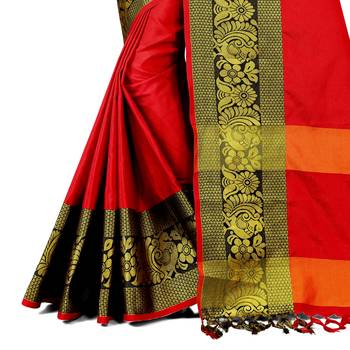 red woven cotton silk saree with blouse 5