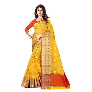yellow woven tissue saree with blouse 1