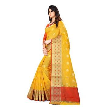 yellow woven tissue saree with blouse 2