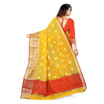 yellow woven tissue saree with blouse 3