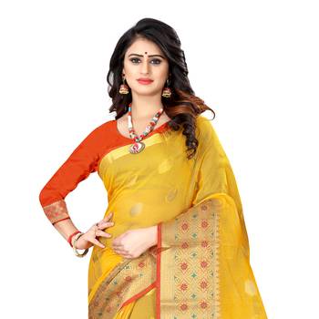 yellow woven tissue saree with blouse 4