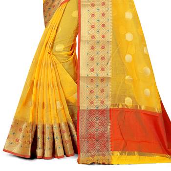 yellow woven tissue saree with blouse 5