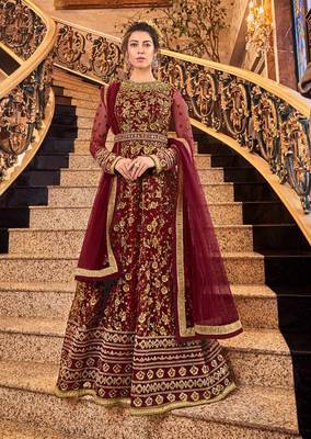 Maroon zari net salwar 1