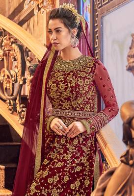 Maroon zari net salwar 3
