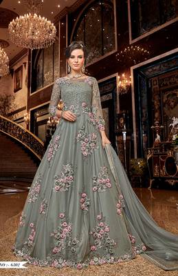 Grey embroidered net salwar 1