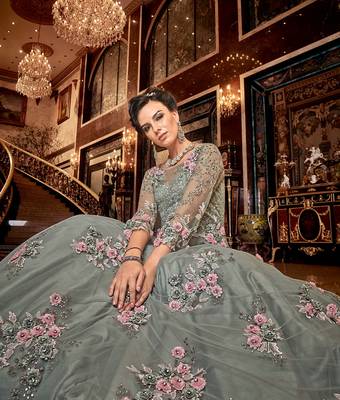 Grey embroidered net salwar 2
